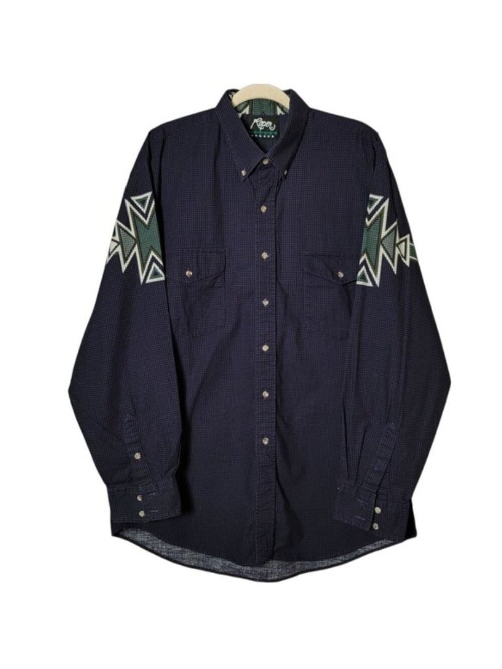 VTG Roper Border Mens Blue Southwestern Rodeo Long Sleeve Button Down Shirt XL